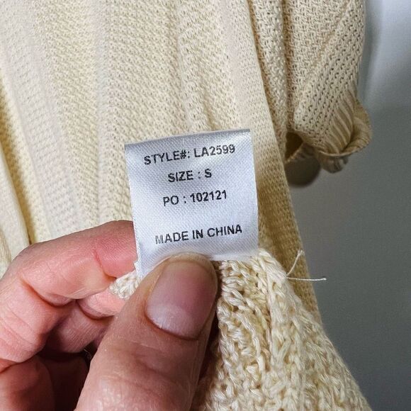 La La Factory Cream Short Sleeve Roll Cuff Long Open Front Oversized Cardigan Sw - Picture 8 of 9